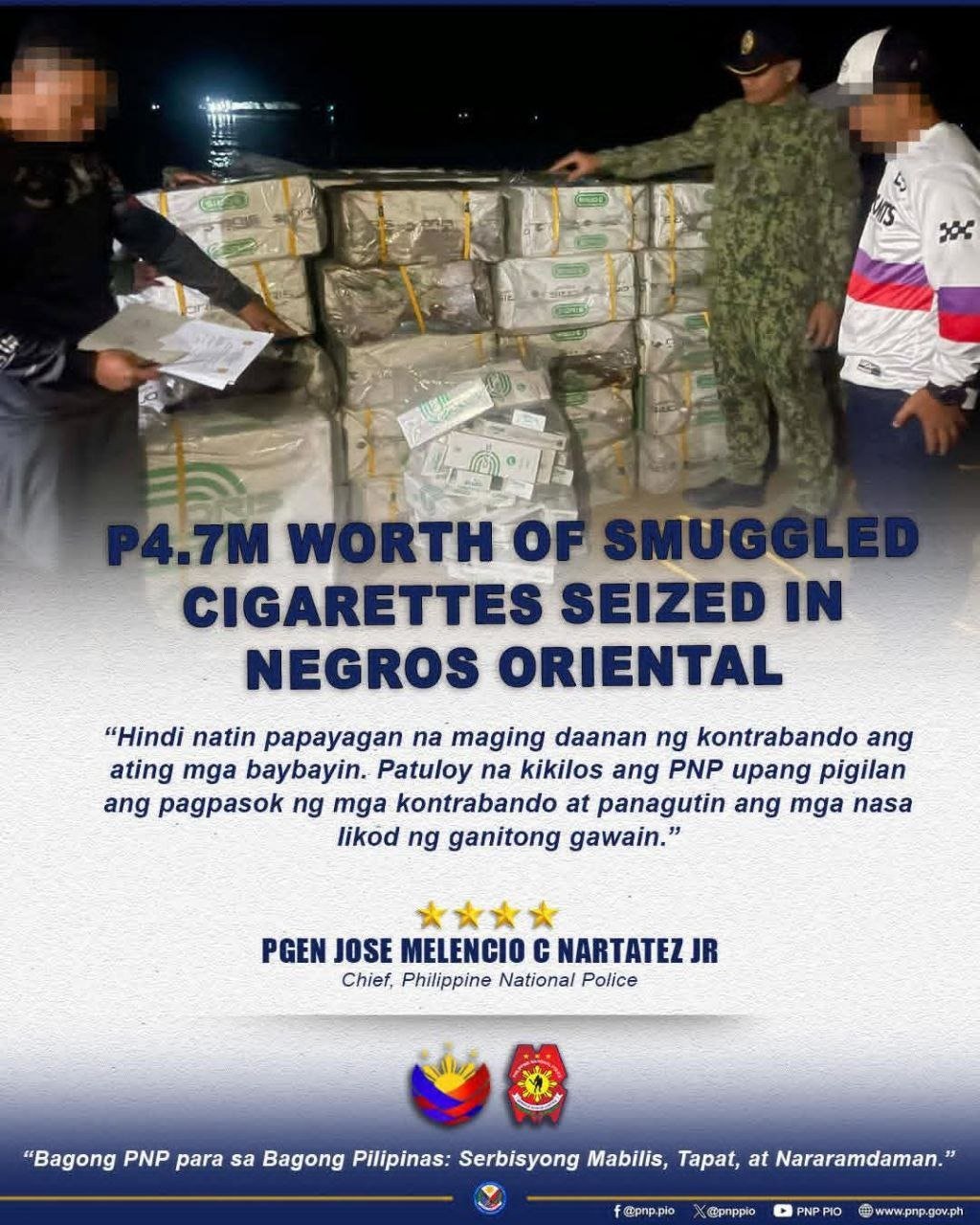 PNP Seizes ₱4.7M Smuggled Cigarettes in Basay, Negros Oriental 1 Photo courtesy of Philippine National Police Public Information Office