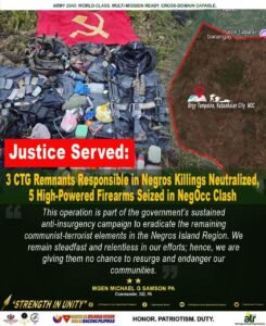 Three CTG Members Killed, Firearms Seized in Negros Occidental Clash