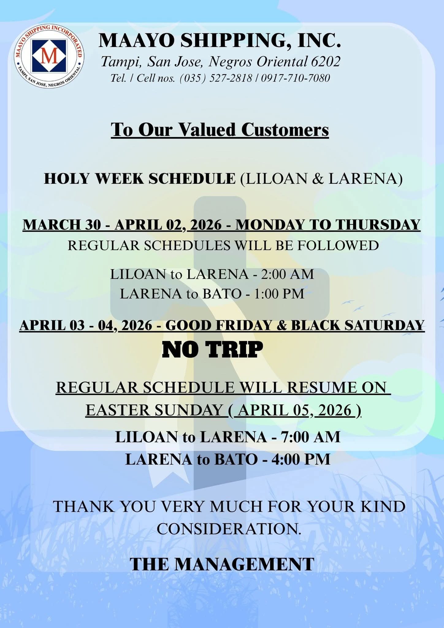 Maayo Shipping Announces Holy Week Travel Schedule for 2026 1 Photo courtesy of Maayo Shipping/Facebook