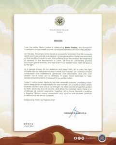 Marcos Says Easter Message Should Inspire a More United Bagong Pilipinas