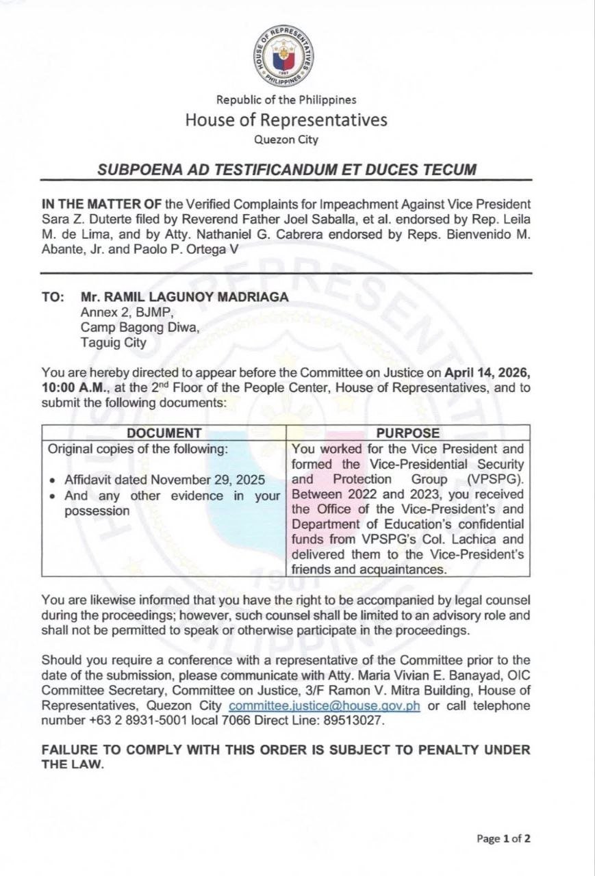 House Subpoenas VP Duterte Bagman for April 14 Hearing 5 Photo courtesy of Kuryente News