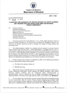 Private Schools Get Blended Learning Flexibility Amid Energy Emergency