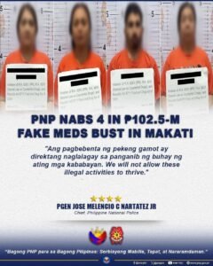 Four Nabbed in ₱102.5-M Fake Cancer Drug Sting in Makati