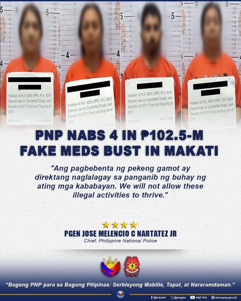 Four Nabbed in ₱102.5-M Fake Cancer Drug Sting in Makati 1 Photo courtesy of Philippine National Police