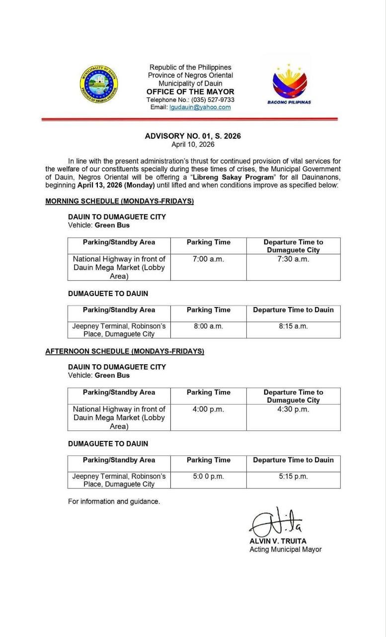 Dauin Launches Complimentary Transport Service to Dumaguete April 13 1 Photo courtesy of Municipality of Dauin