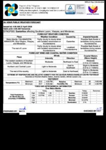 Philippine archipelago faces thunderstorms, rains April 21