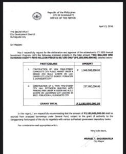 Dumaguete mayor seeks ₱2.18B debt approval for twin projects