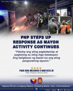 PNP Steps Up Mayon Volcano Emergency Ops in Albay