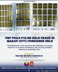Iranian Held in Makati Over PHP18.66M Bogus Gold Bar Deal