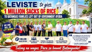 Batangas Lawmaker Vows 1M Rice Sacks for Aid-Excluded Families