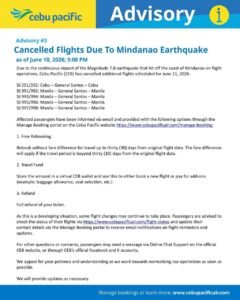 Cebu Pacific Grounds Gen Santos Flights on June 11 After Major Quake