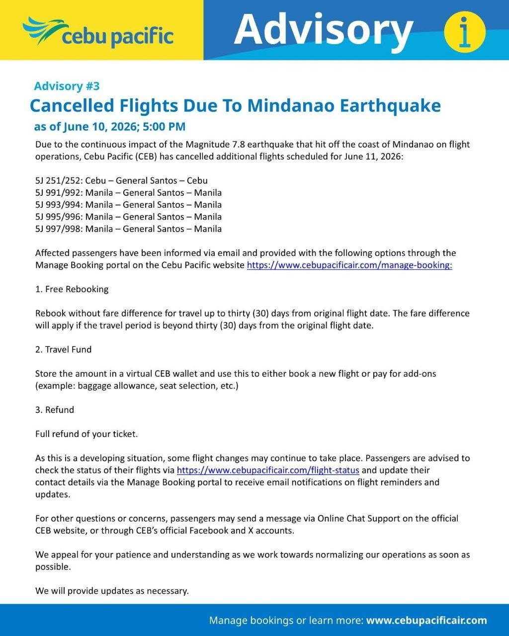 Cebu Pacific Grounds Gen Santos Flights on June 11 After Major Quake 1 Photo courtesy of Cebu Pacific Air