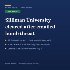 Silliman University All-Clear After Bomb Threat Triggers Campus Sweep