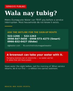 Water interruptions in Dumaguete: how to know before the tap runs dry