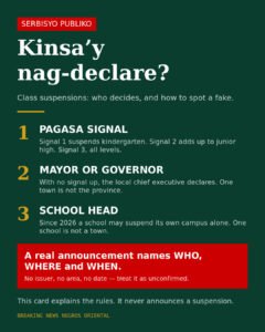 Who actually suspends classes in Negros Oriental — and when you will know