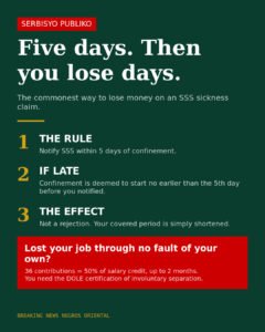 SSS sickness benefit: notify within five days, or you lose the days before you filed