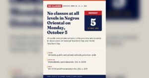 Negros Oriental: No Classes October 5 for Teachers' Day