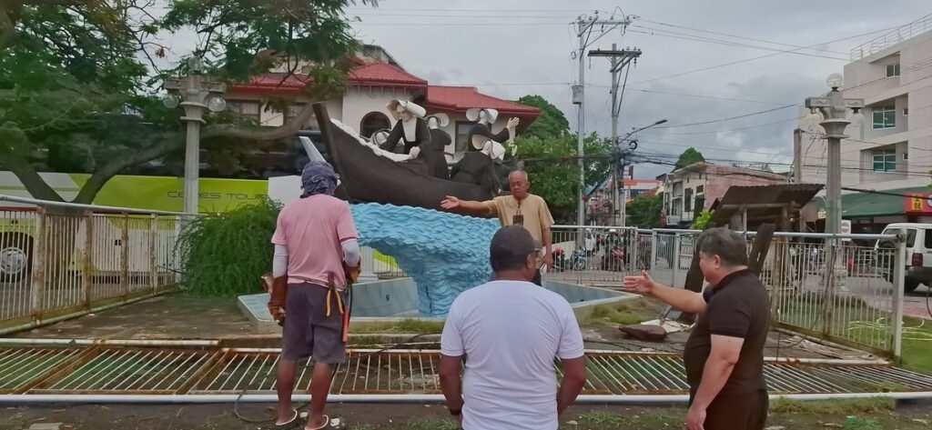 Site work at the Sisters of Saint Paul of Chartres monument on the baywalk during the walkway project, June 2025. (BNNO)